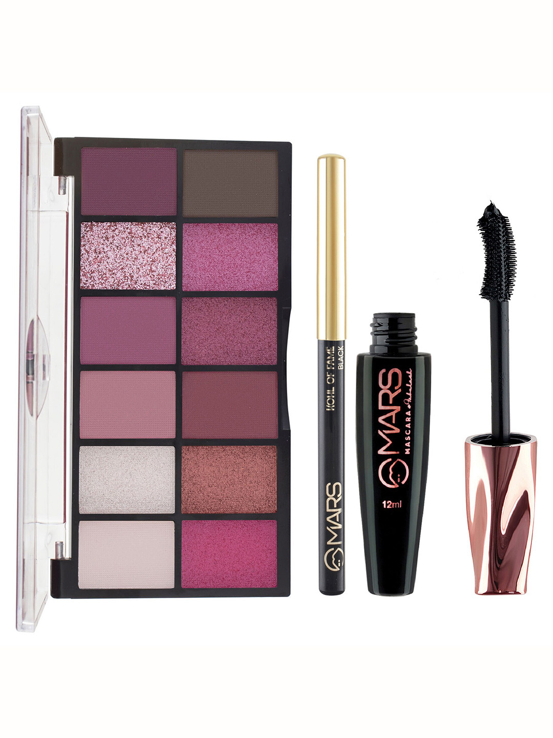 MARS Women 12 Shade Pigmented Eyeshadow Palette With Smudge Proof Mascara & Kajal Shade-01