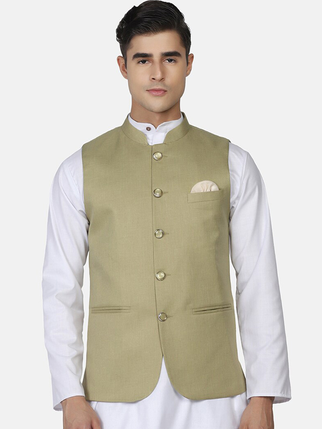 TAHVO Men White Kurta With Pyjamas With Nehru Jacket