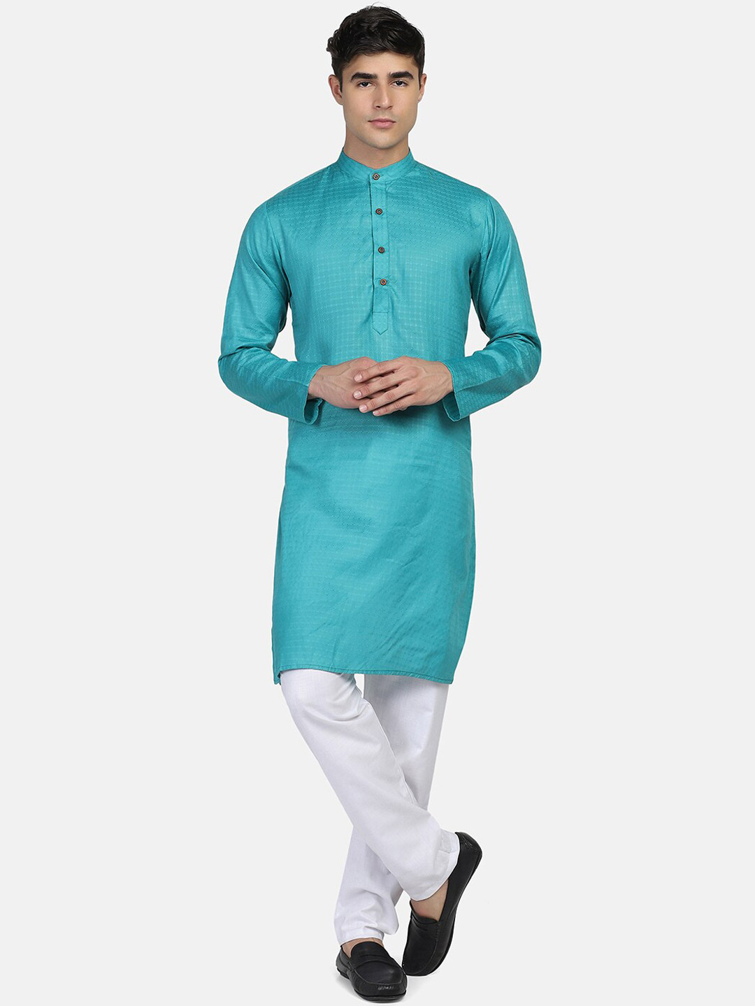 TAHVO Men Turquoise Blue Kurta with Pyjamas