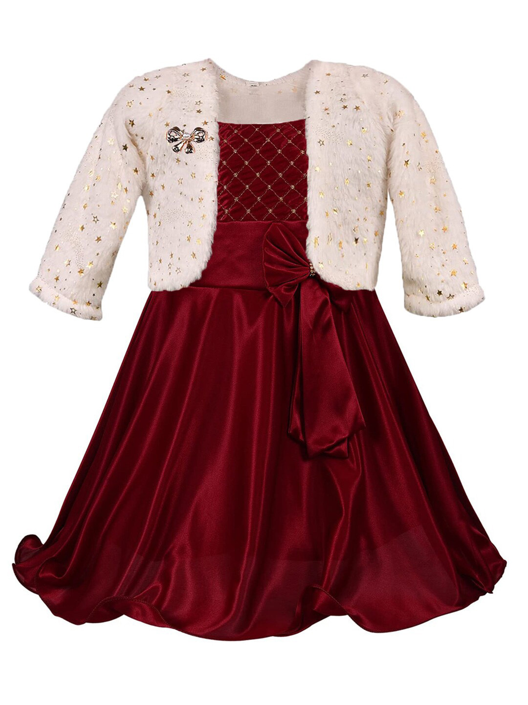 Wish Karo Maroon Satin Dress With Jacket