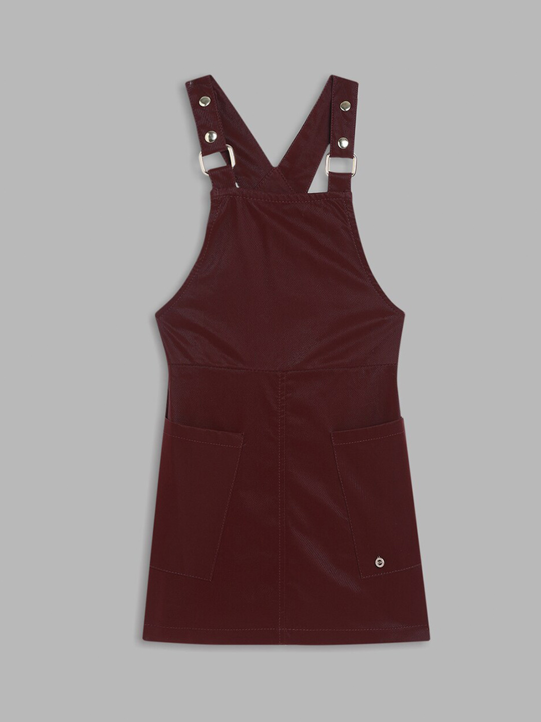 ELLE Girls Burgundy Solid Pinafore Dress