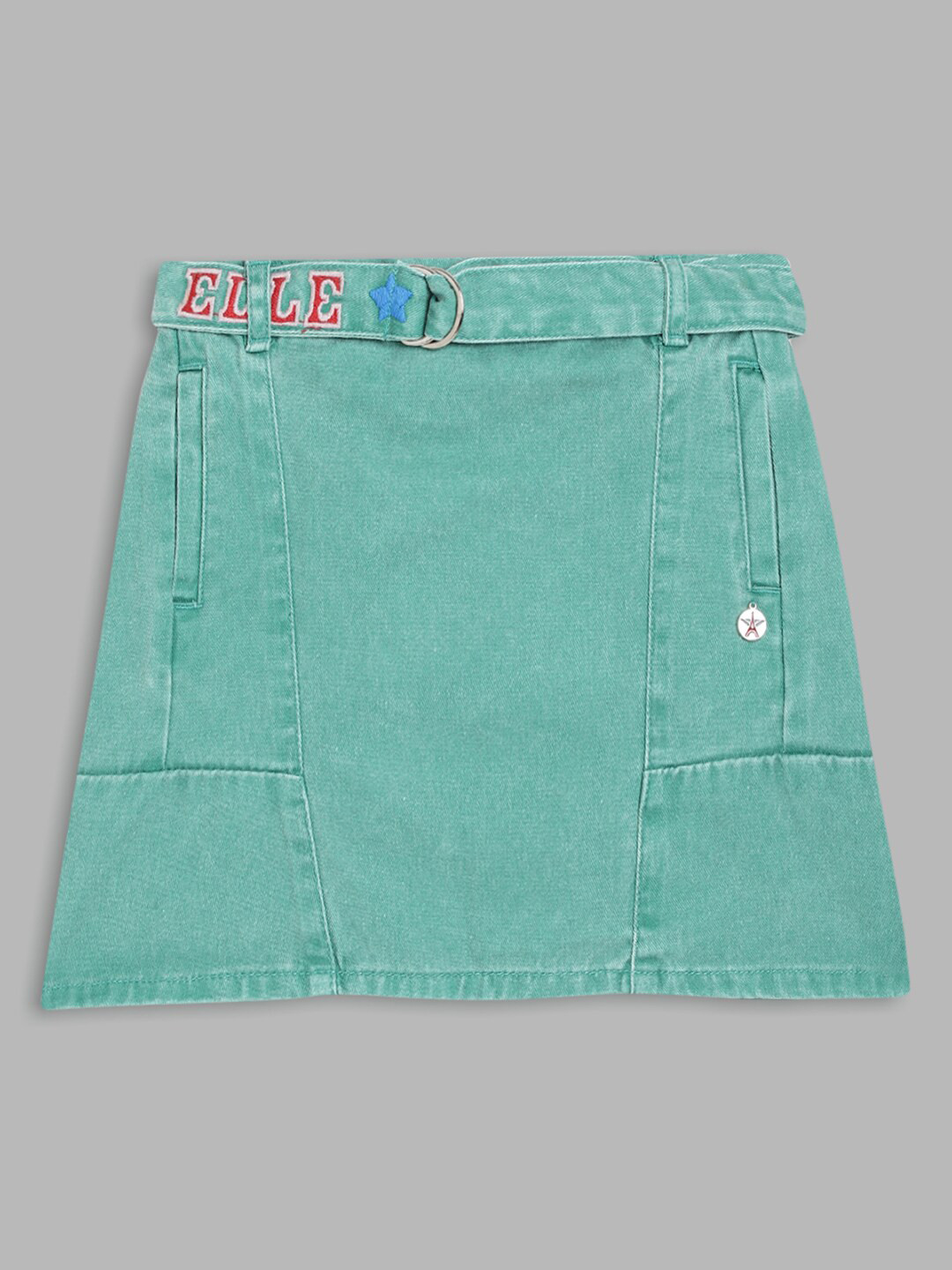 ELLE Girls Sea Green Solid Pure Cotton Skirt