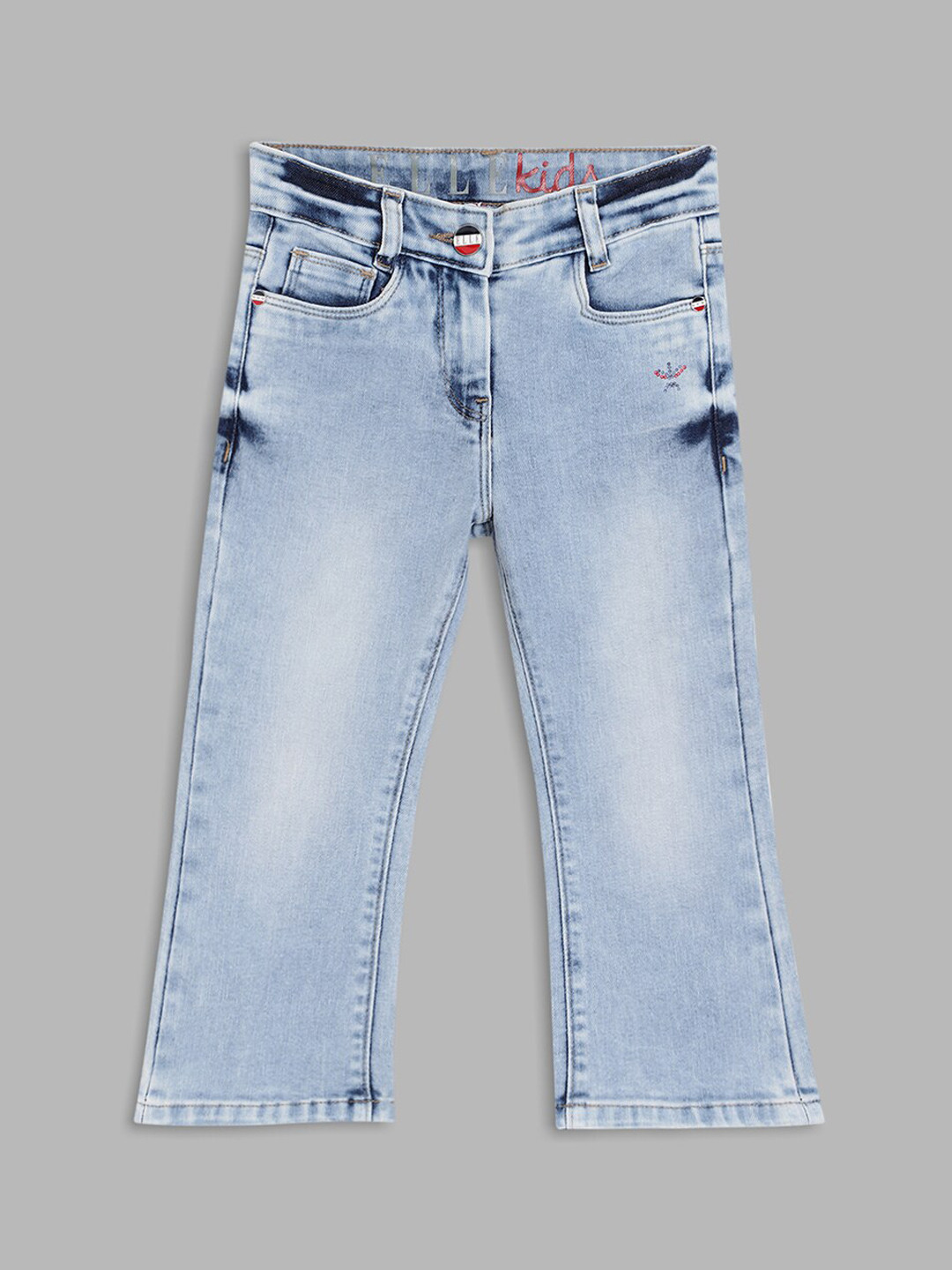 ELLE Girls Blue Flared Heavy Fade Cotton Jeans