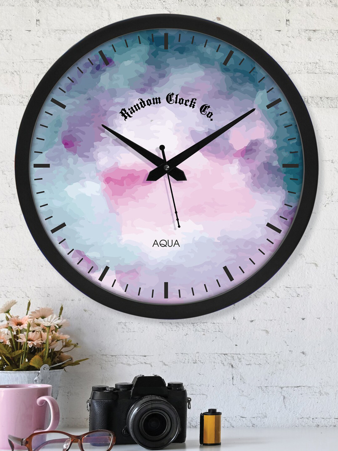 RANDOM Black & Blue Printed Contemporary Wall Clock