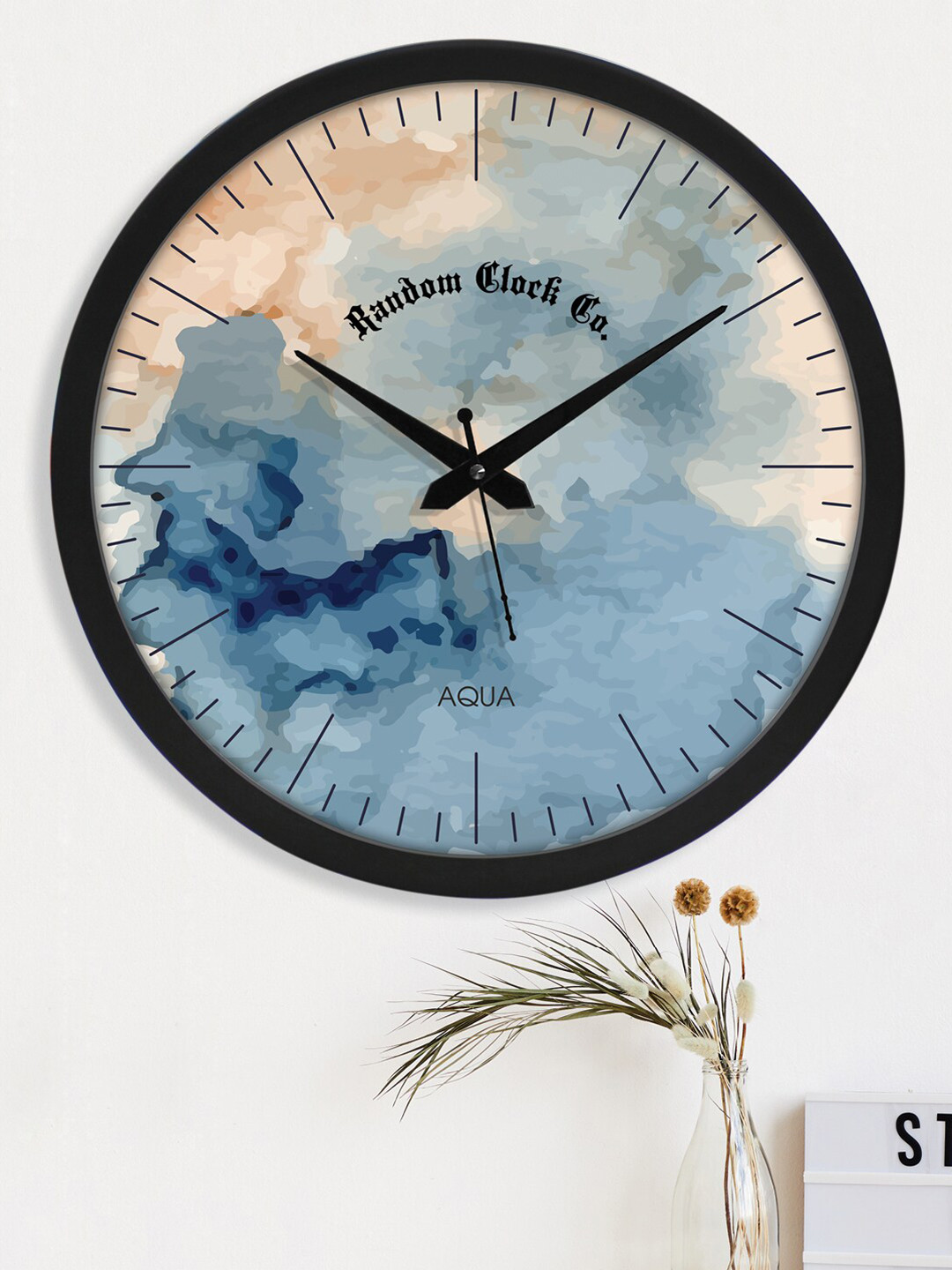 RANDOM Blue & Black Printed Contemporary Analogue Wall Clock- RC-AQ-62064
