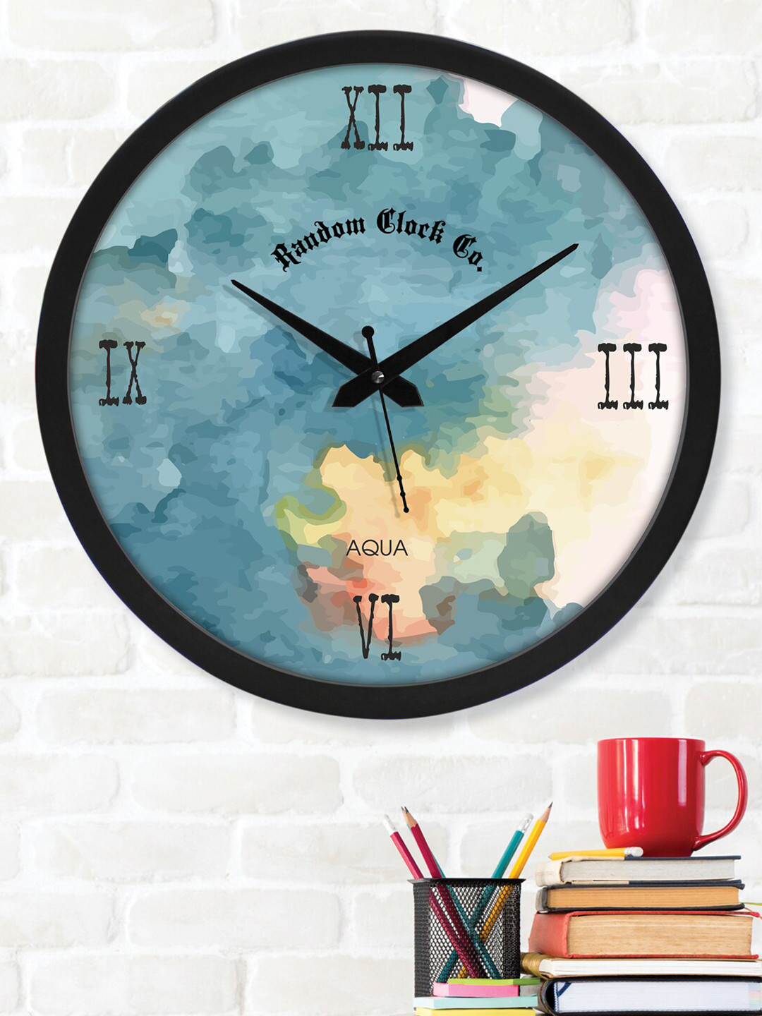 RANDOM Prussian Blue Plastic Quartz Movement Round Battery Analogue Wall Clock-30cm