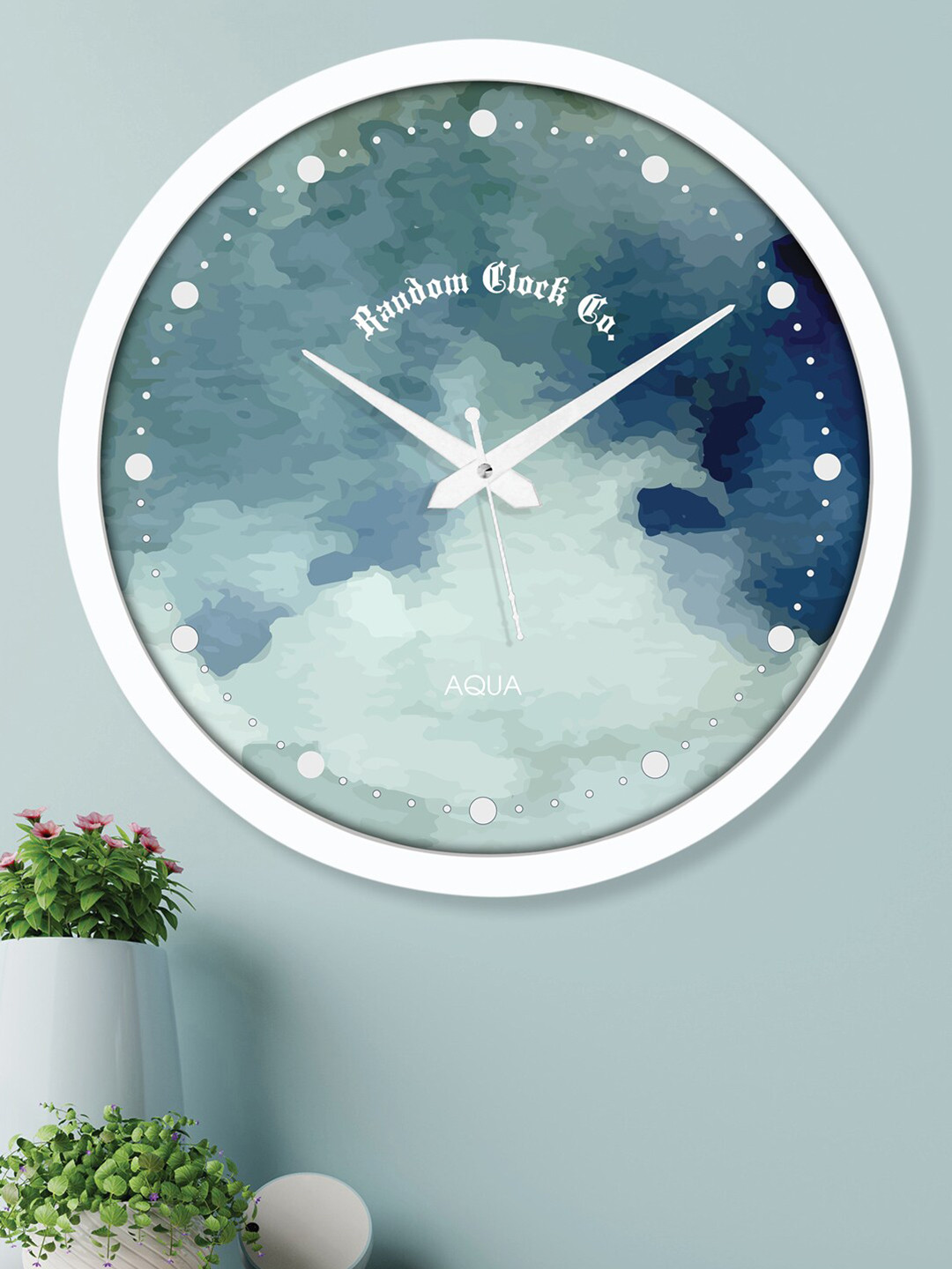 RANDOM Blue & White Printed Contemporary Analogue Wall Clock- RC-AQ-62056