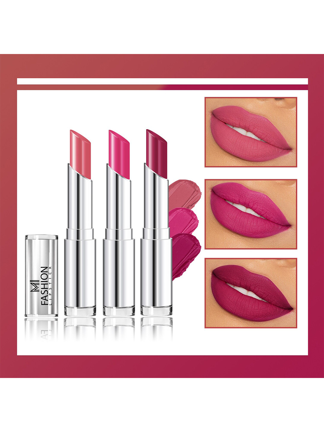 MI FASHION Set Of 3 Creme Matte Weightless Long Lasting Lipstick-Peach, Pansy Purple, Rose Pink 10.5gm