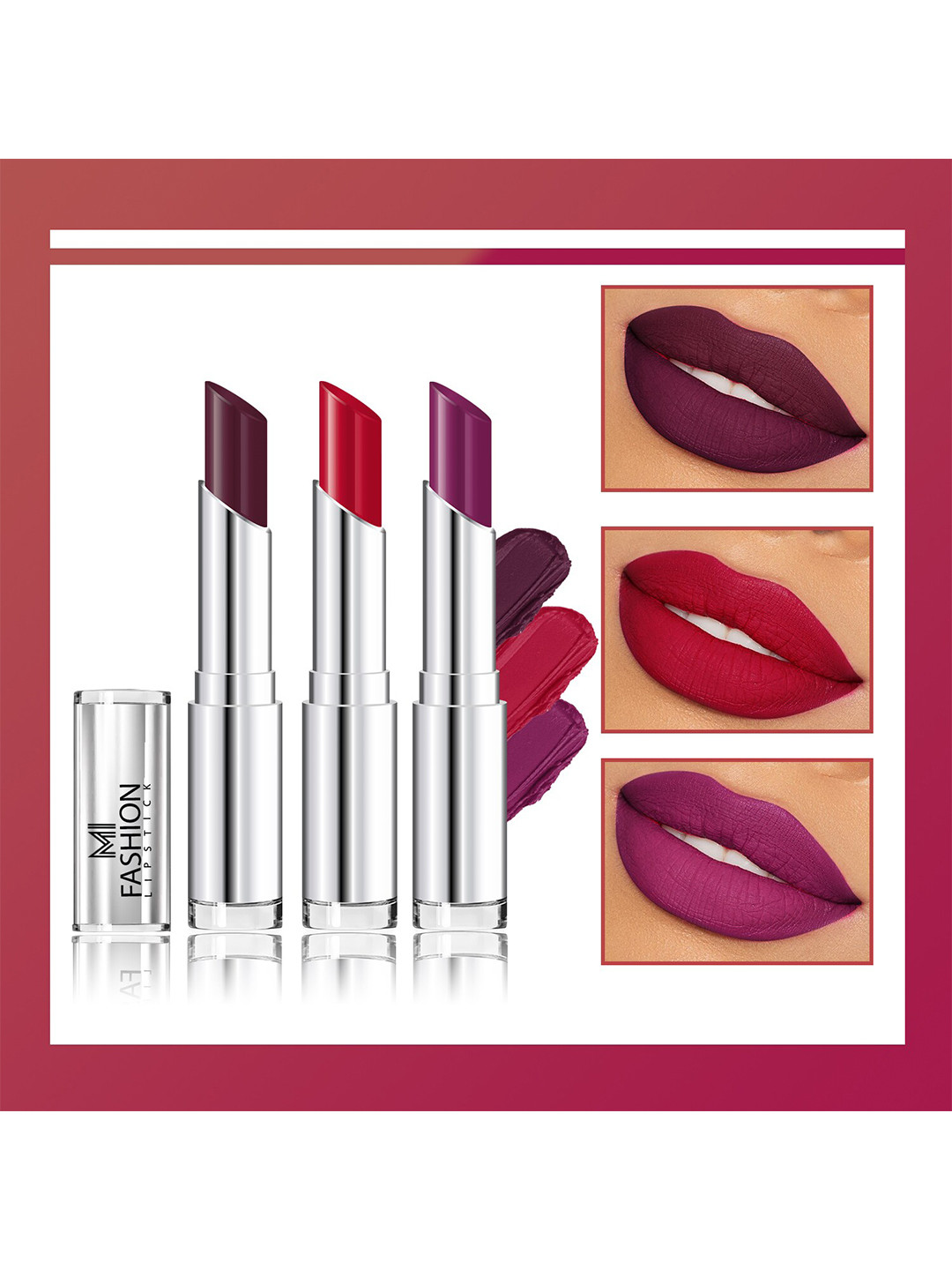 MI FASHION Set Of 3 Creme Matte Weightless Long Lasting Lipstick +Wine Berry  + Red Wine  + Purple