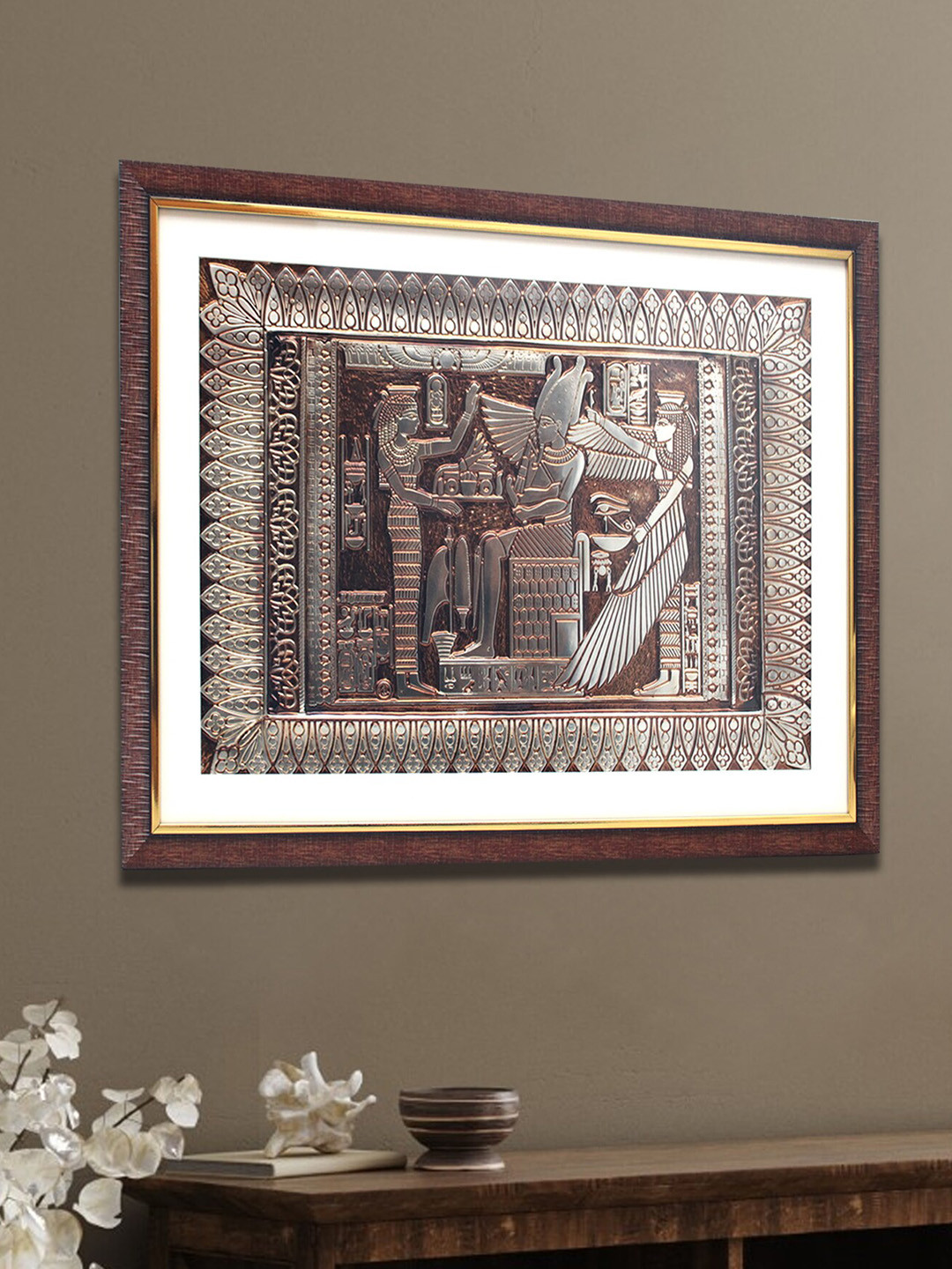 SHREE KALA HOME DECOR God Osiris With Winged Goddess ISIS Foil Embossed Wall Painting