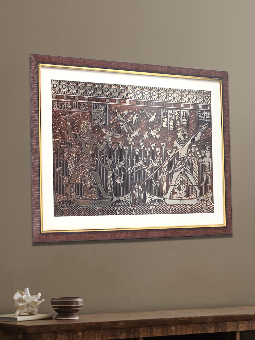 SHREE KALA HOME DECOR Egypt Bird Hunting And Fishing Foil Embossed Wall Painting