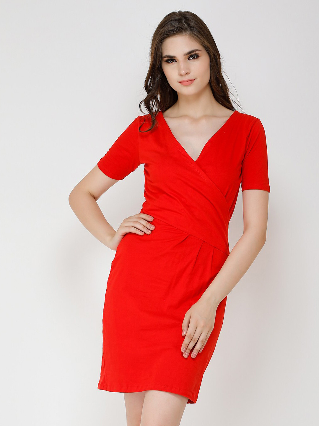 SCORPIUS Red Solid Bodycon Dress