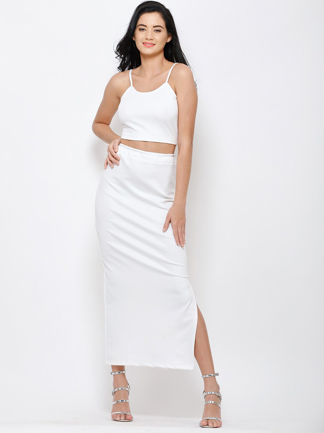 SCORPIUS Women White Top With Skirt Co-Ords Set