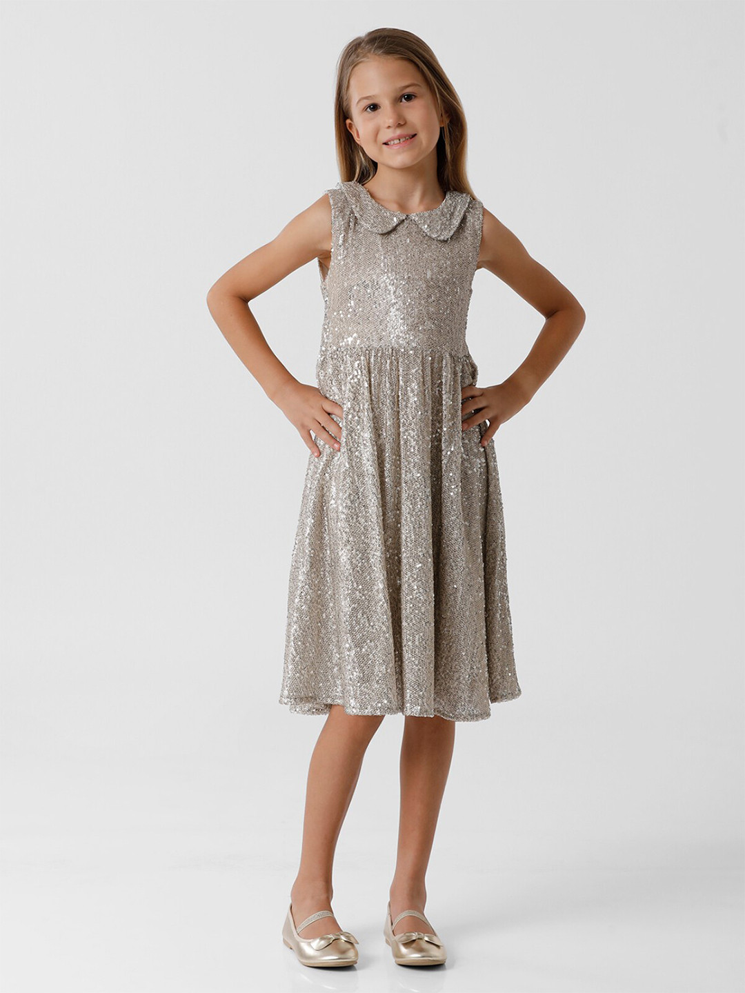 KATE & OSCAR Silver-Toned Peter Pan Collar A-Line Dress