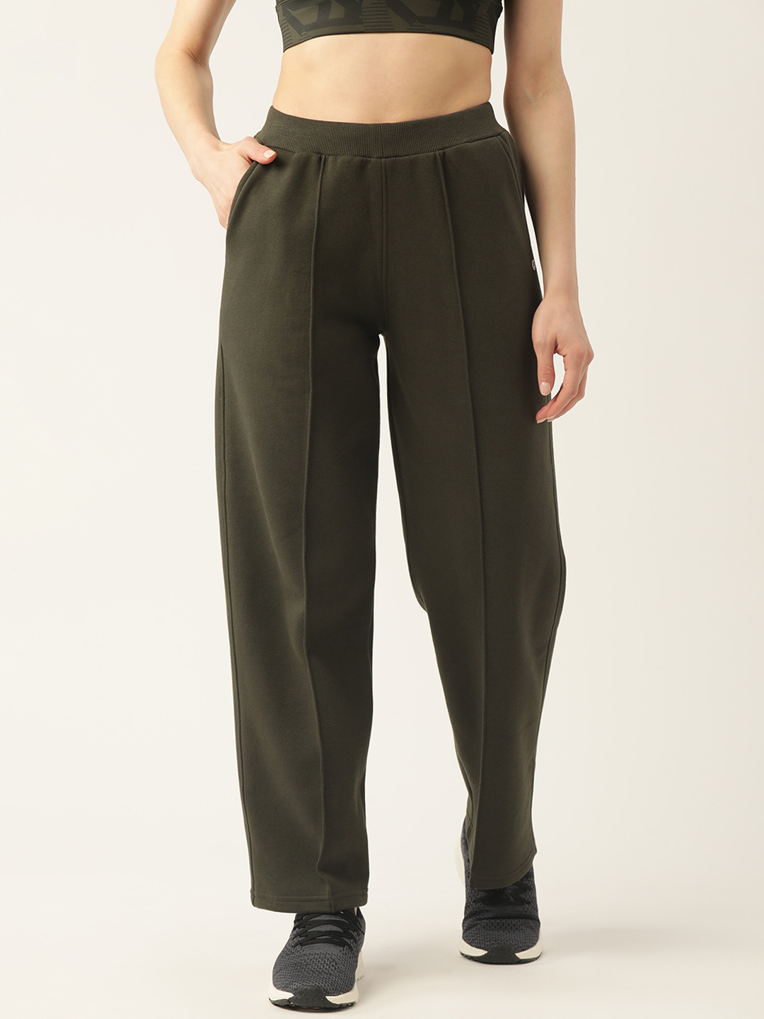 FEMEA Women Olive Green Solid Track Pant