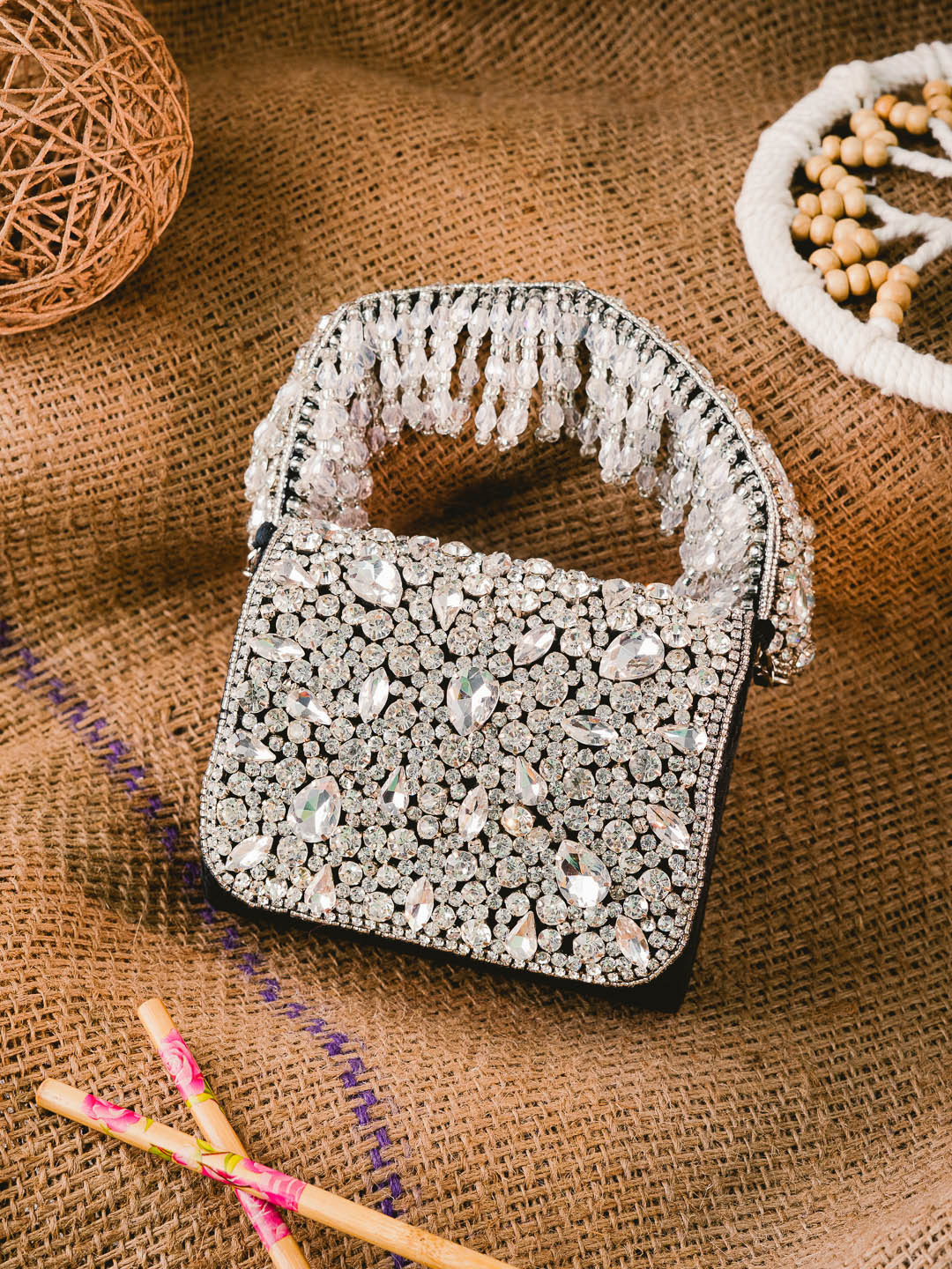 NR By Nidhi Rathi Black & White Embroidered Embroidered Purse Clutch