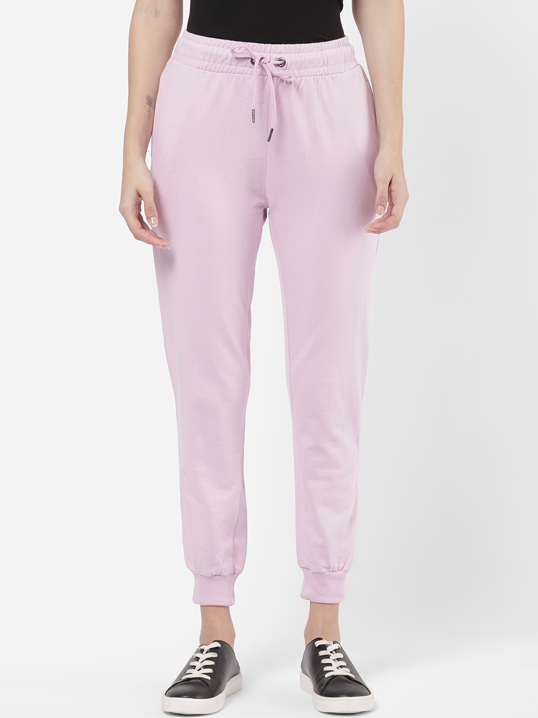 R&B Women Lavender Solid Regular-Fit Cotton Joggers