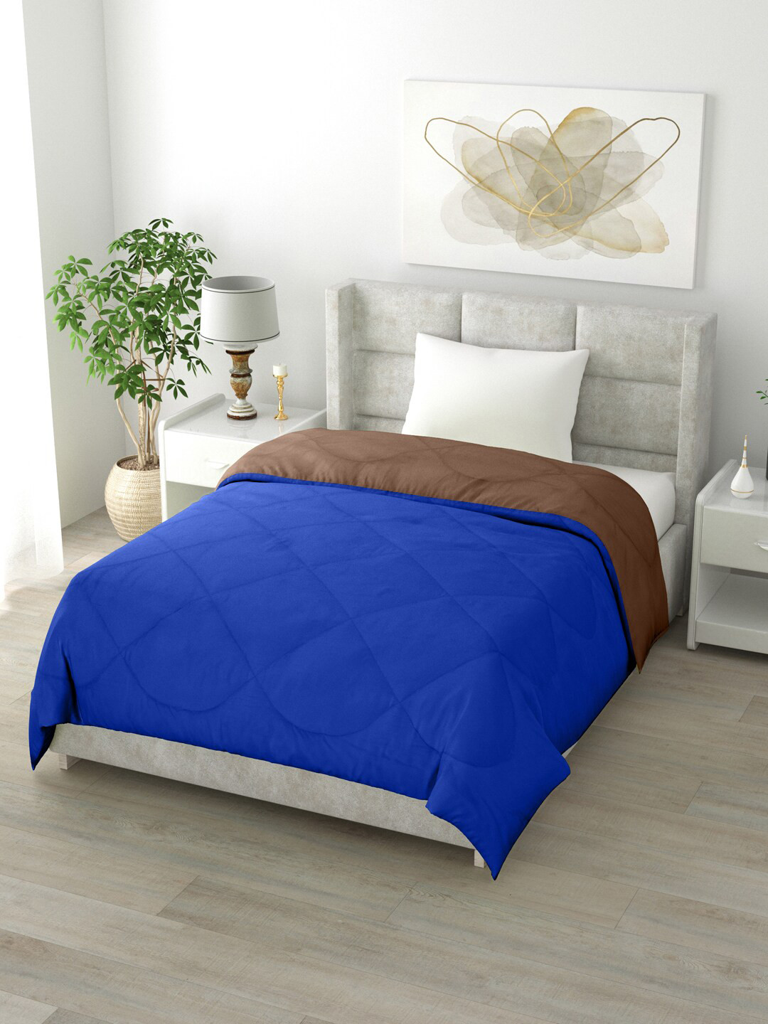 Clasiko Brown & Blue Solid Mild Winter 200 GSM Reversible Single Bed Comforter