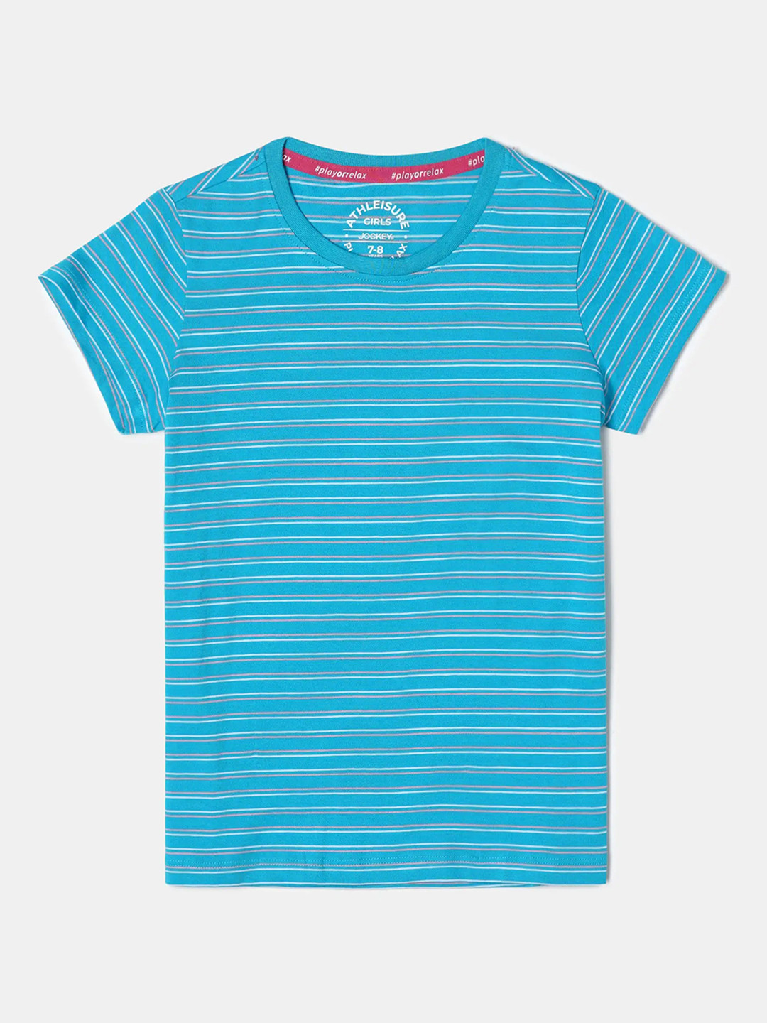 Jockey Girls Super Combed Cotton Striped Short Sleeve Regular Fit Round Neck Tshirt-AG75