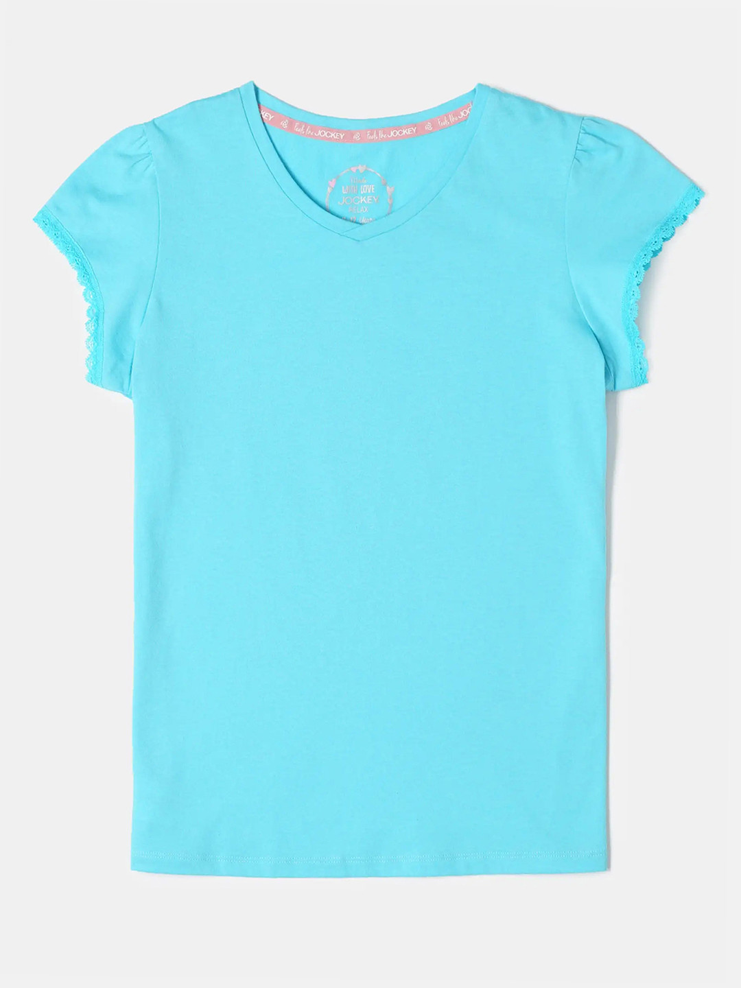 Jockey Girl's Super Combed Cotton Solid Short Sleeve Relaxed Fit V Neck Tshirt-RG01