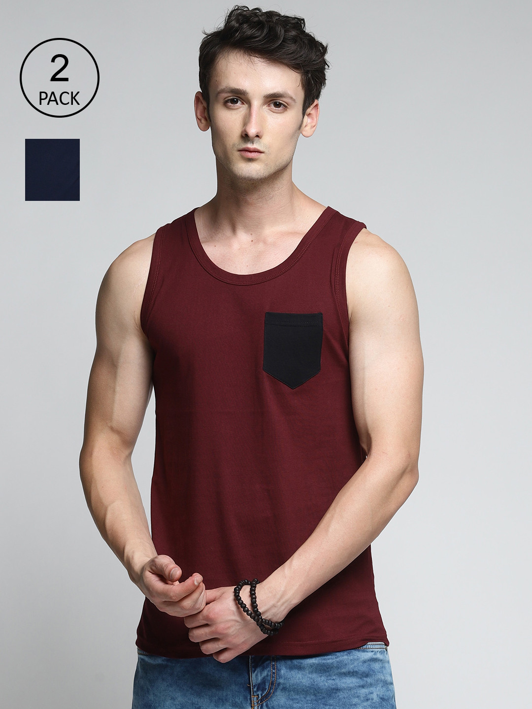 Trends Tower Men Pack Of 2 Solid Cotton Tank Vests