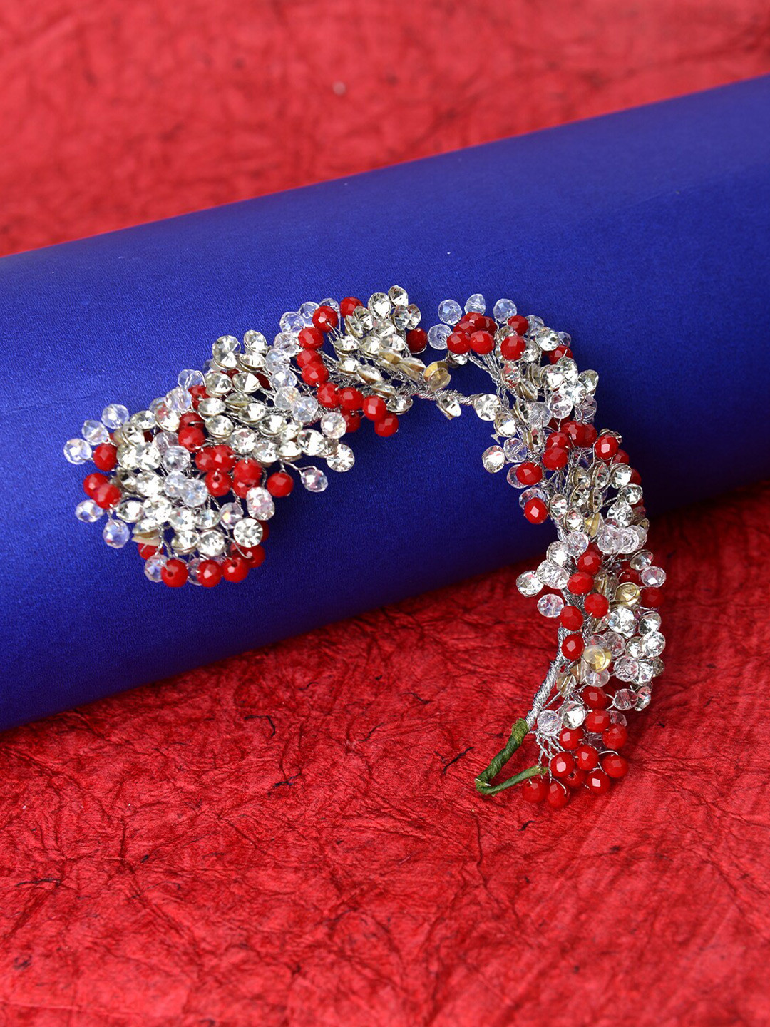 LAIDA Women Silver-Toned & Red Embellished Hair Accessory