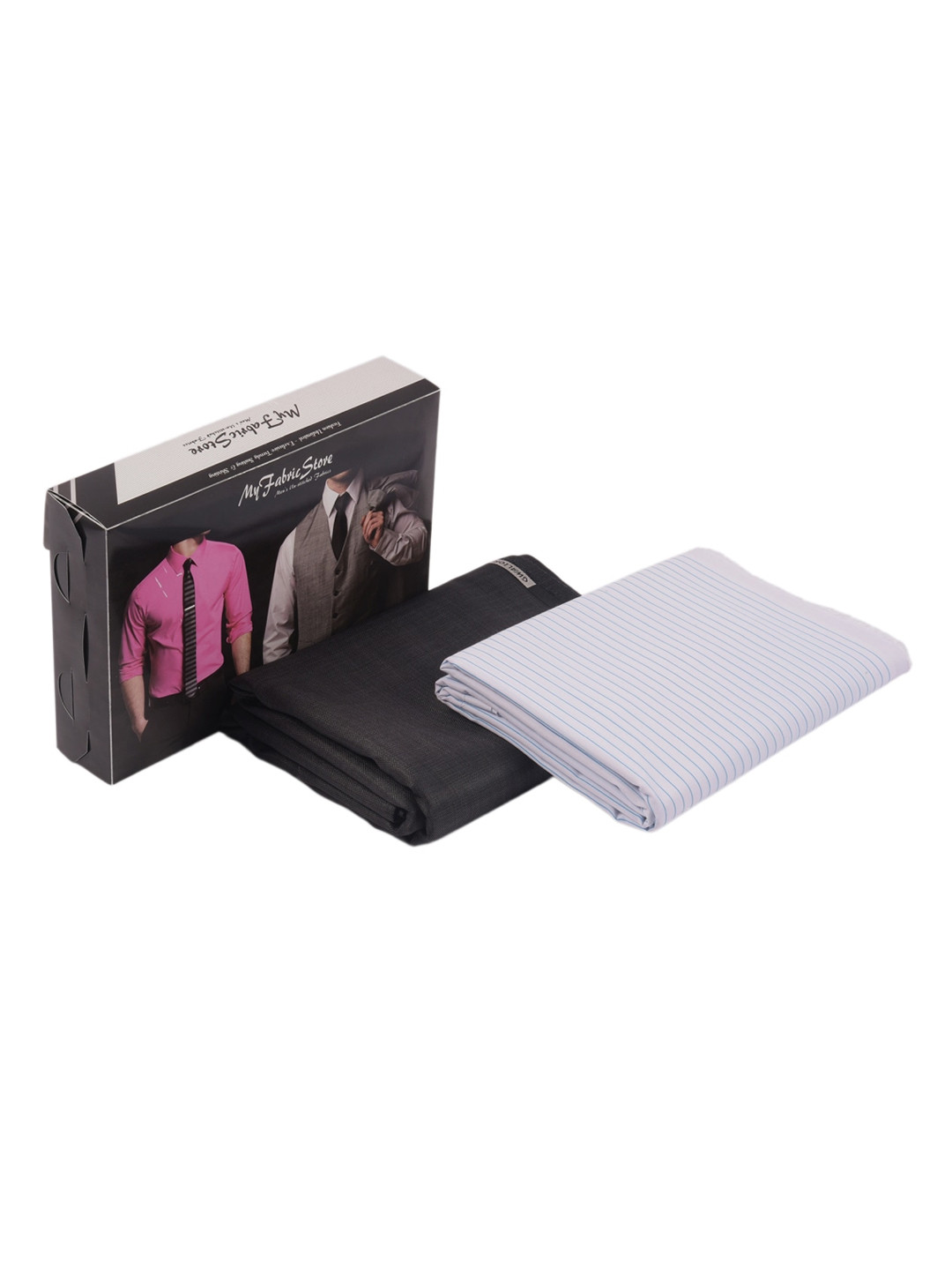 My Fabric Store Men White & Black Striped Shirt & Trouser Fabric Set
