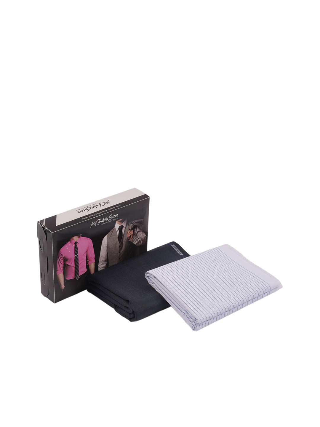 My Fabric Store Men White & Black Striped Shirt & Trouser Fabric Set
