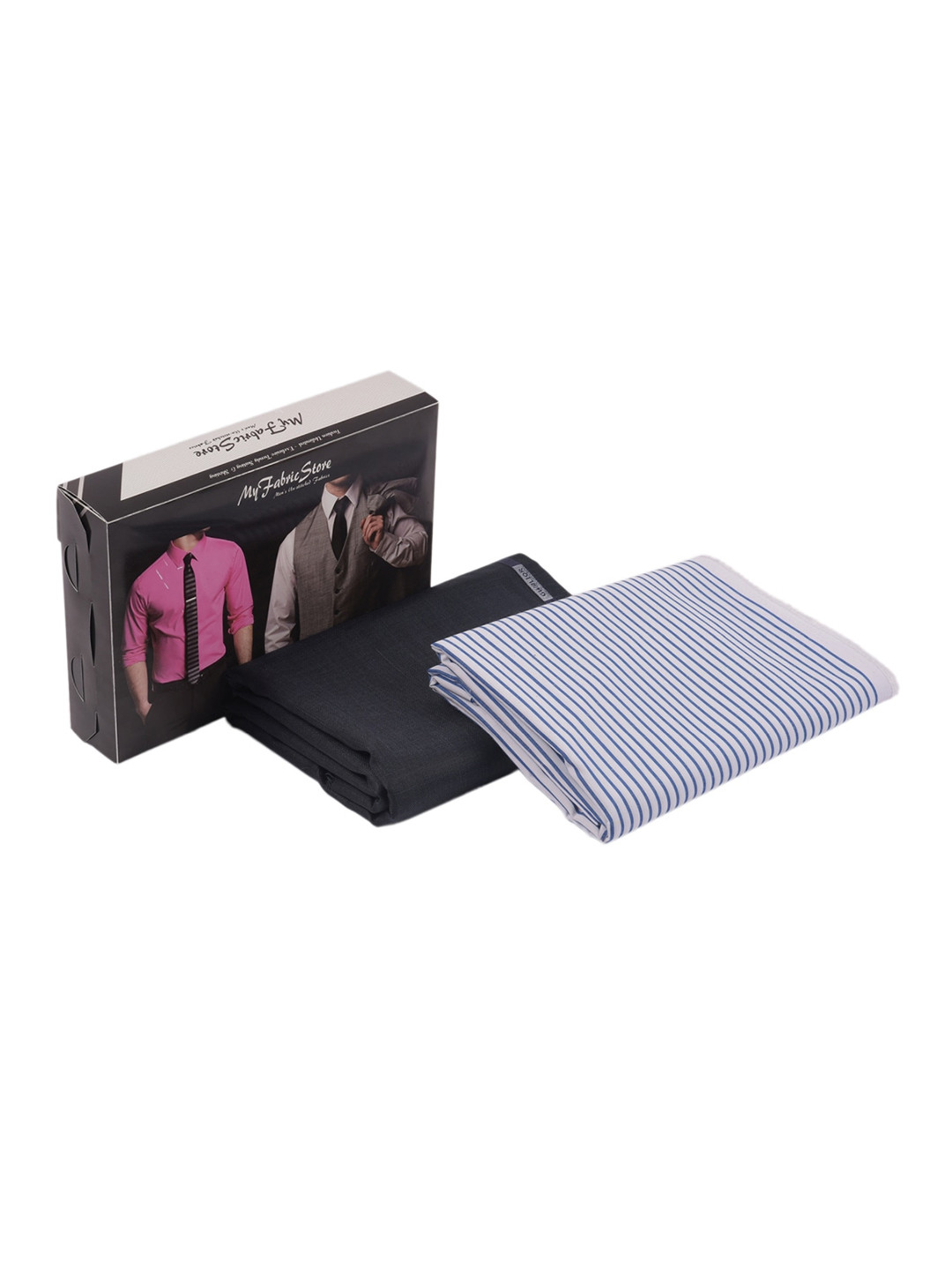 My Fabric Store Men White & Black Striped Shirt & Trouser Fabric Set