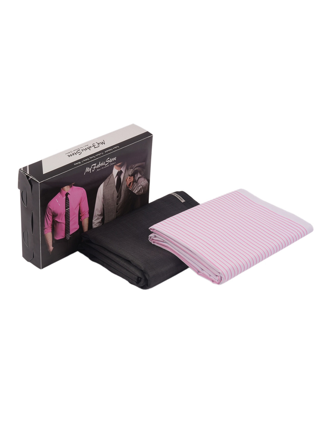 My Fabric Store Men White, Pink & Black Striped Shirt & Trouser Fabric Set