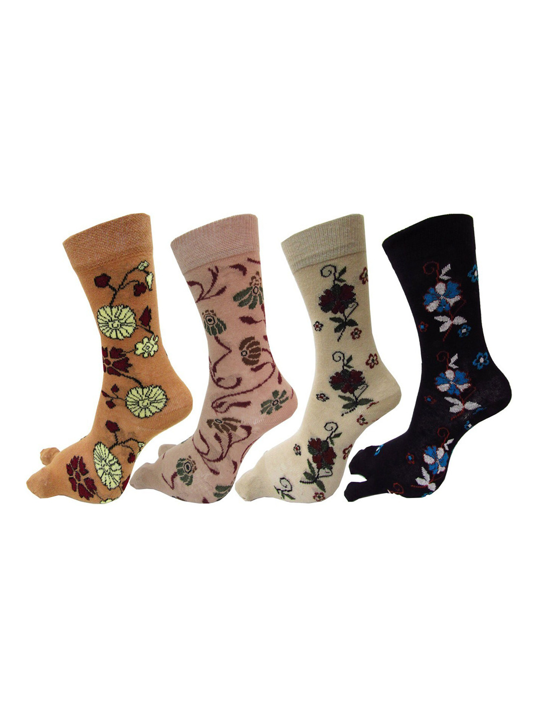 RC. ROYAL CLASS Women Pack Of 4 Floral Patterned Calf Length Cotton Socks