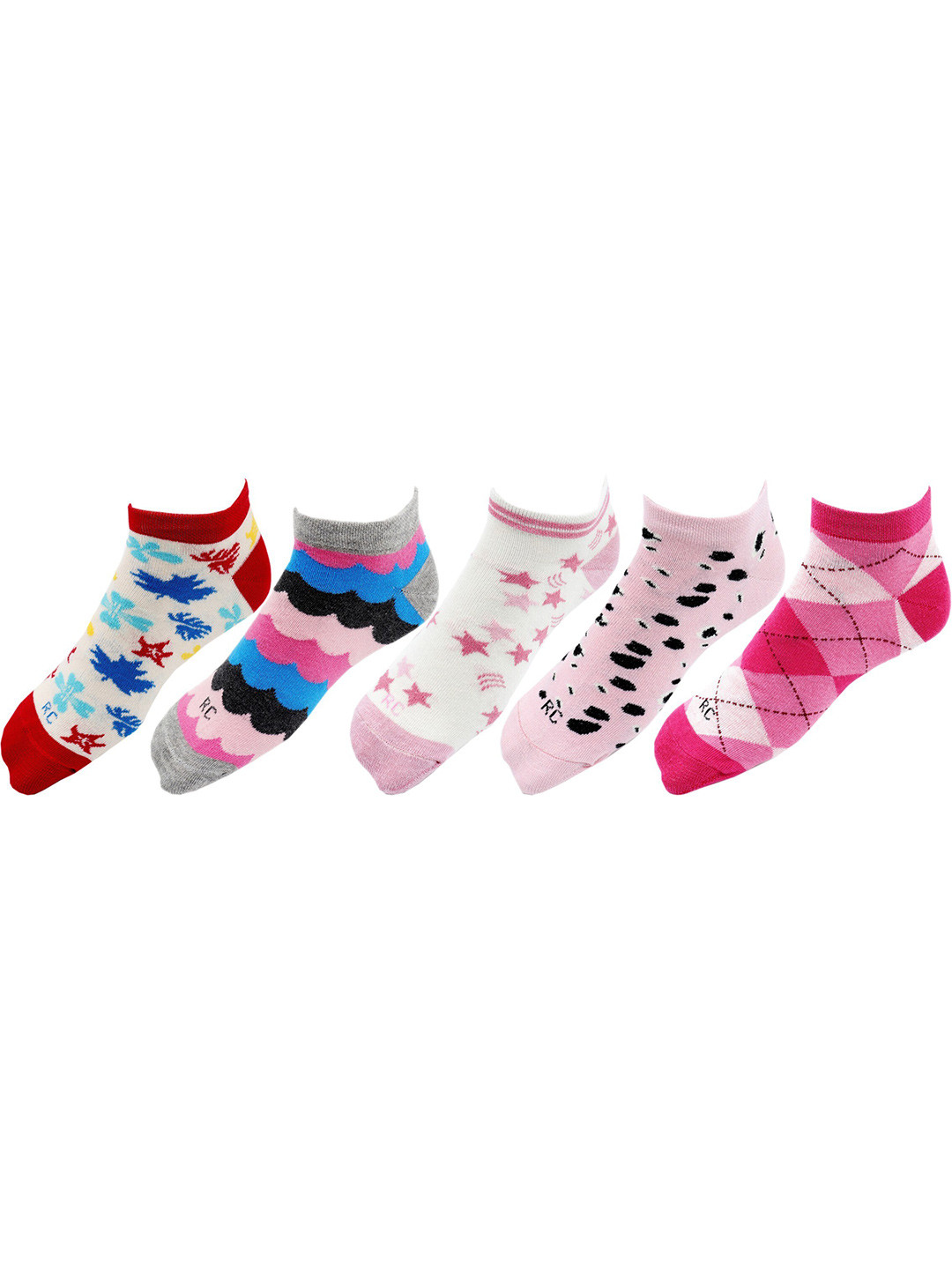 RC. ROYAL CLASS Women Pack Of 5 Patterned Pure Cotton Ankle-Length Socks