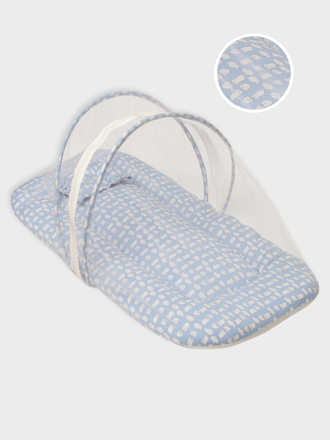 MiArcus Soft Printed Foldable Mattress Set with Attached Mosquito Net & Pillow- 102x54cm