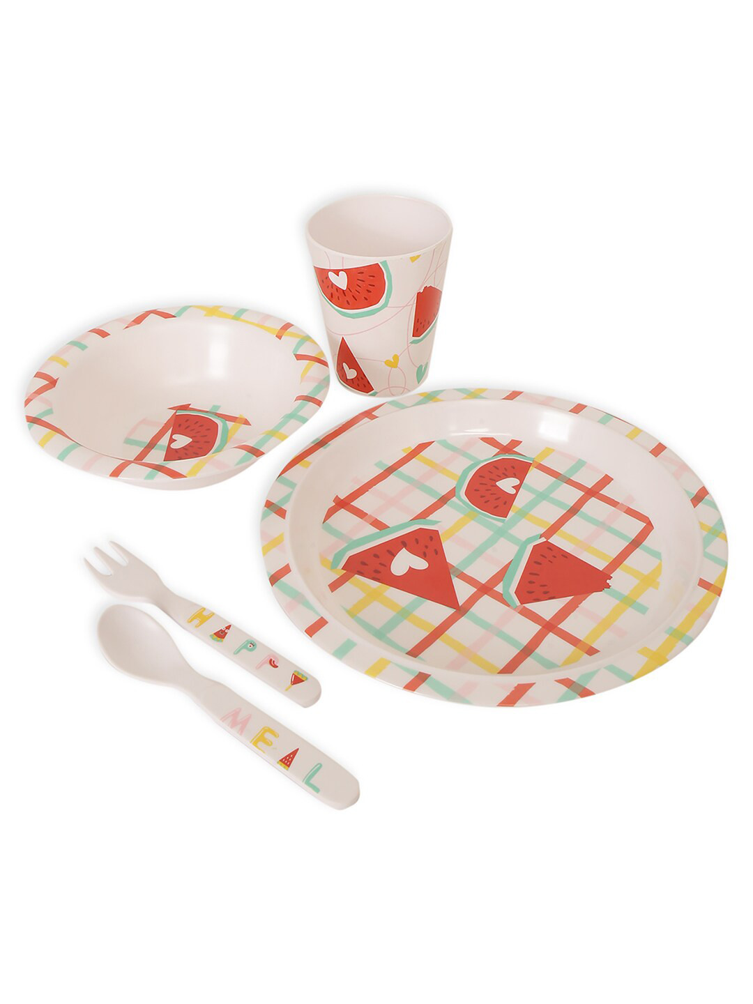 MiArcus Watermelon Cuddle White Conversational Melamine Dishwasher Safe 5 Piece Dinner Set