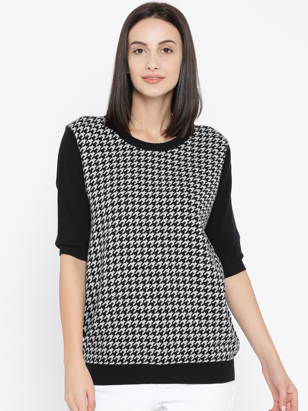 Annabelle by Pantaloons Women Black & Grey Self Design Sweater