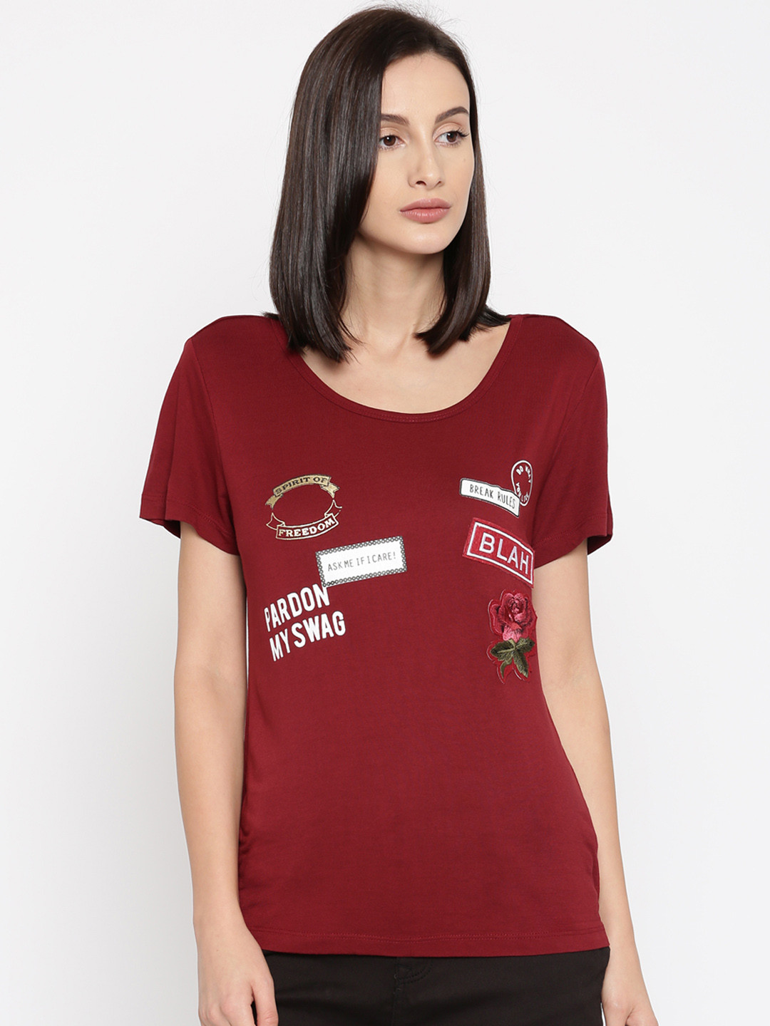 SF JEANS by Pantaloons Women Maroon Printed Top