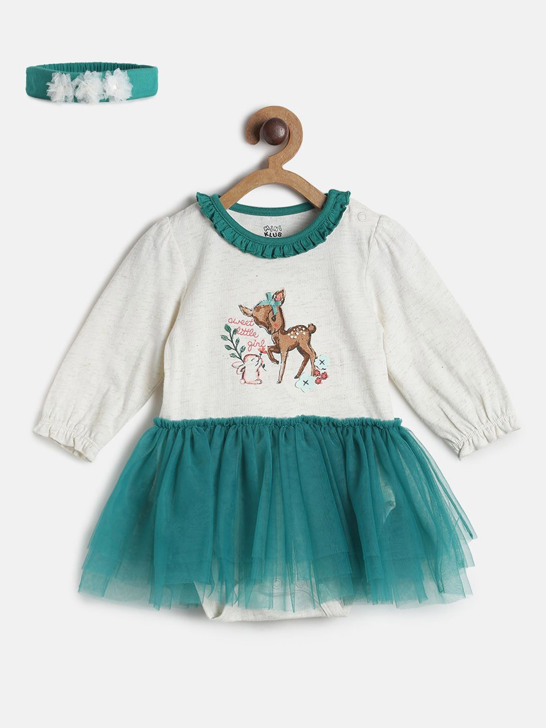 MINI KLUB Infants Girls White & Teal Printed Bodysuit