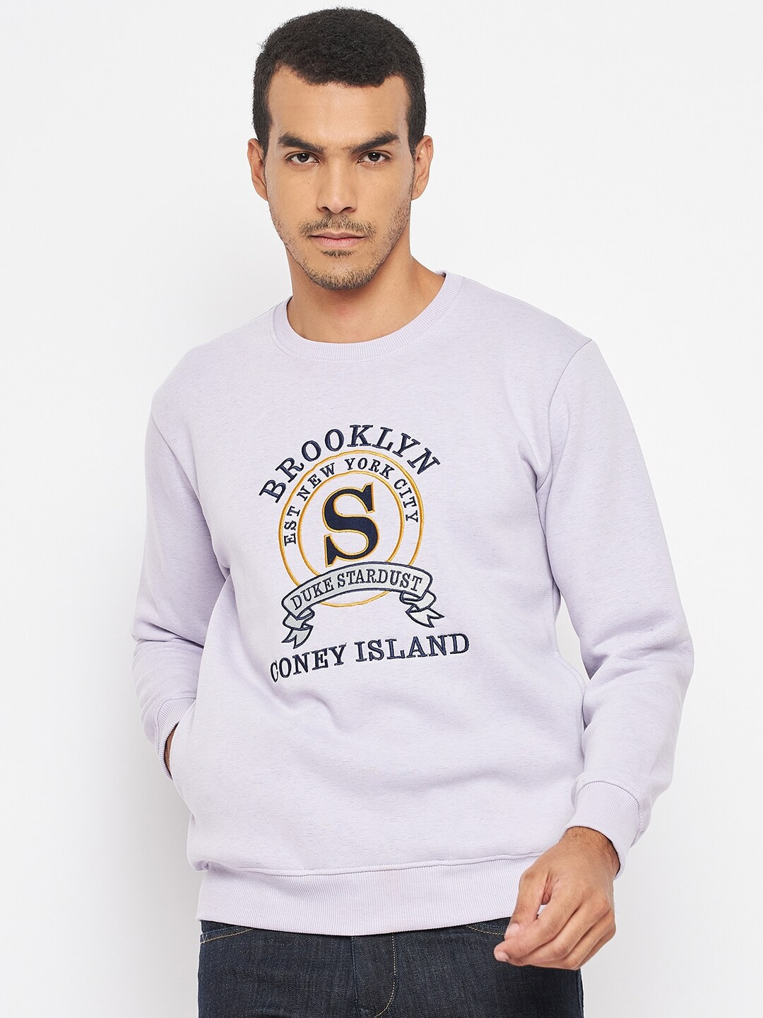 Duke Men Lavender Printed Sweatshirt