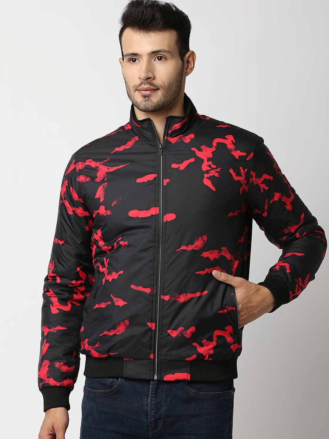 Pepe Jeans Men Black Red Puffer Jacket