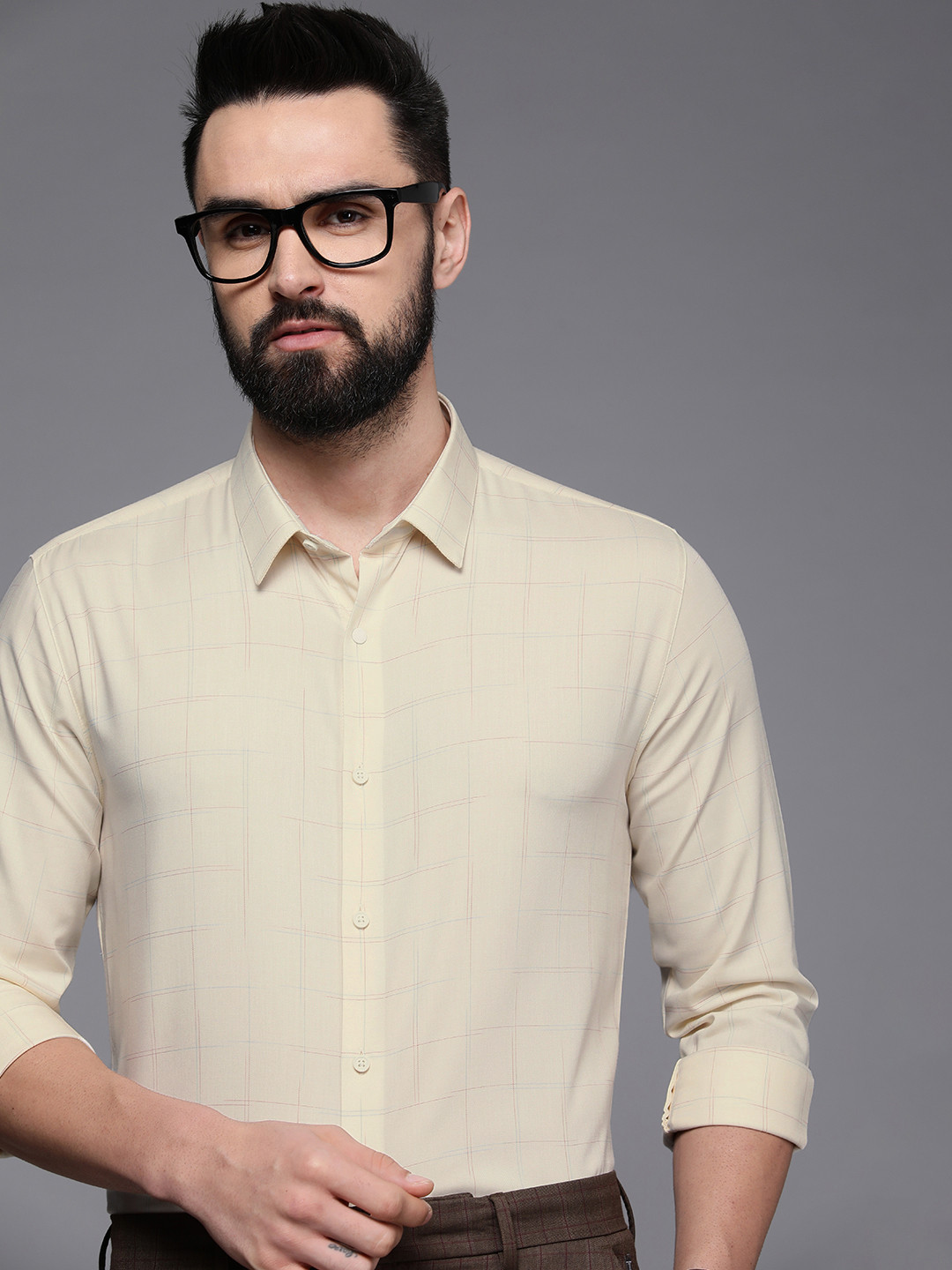 Louis Philippe Ath.Work Men Slim Fit Windowpane Checks Checked Semiformal Shirt