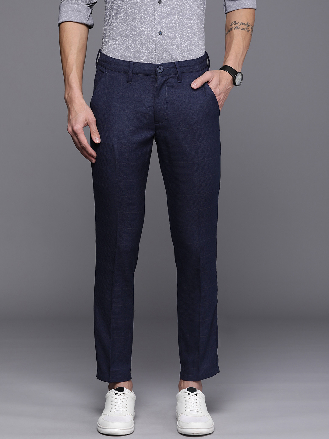 Louis Philippe Ath Work Checked Cropped Trousers