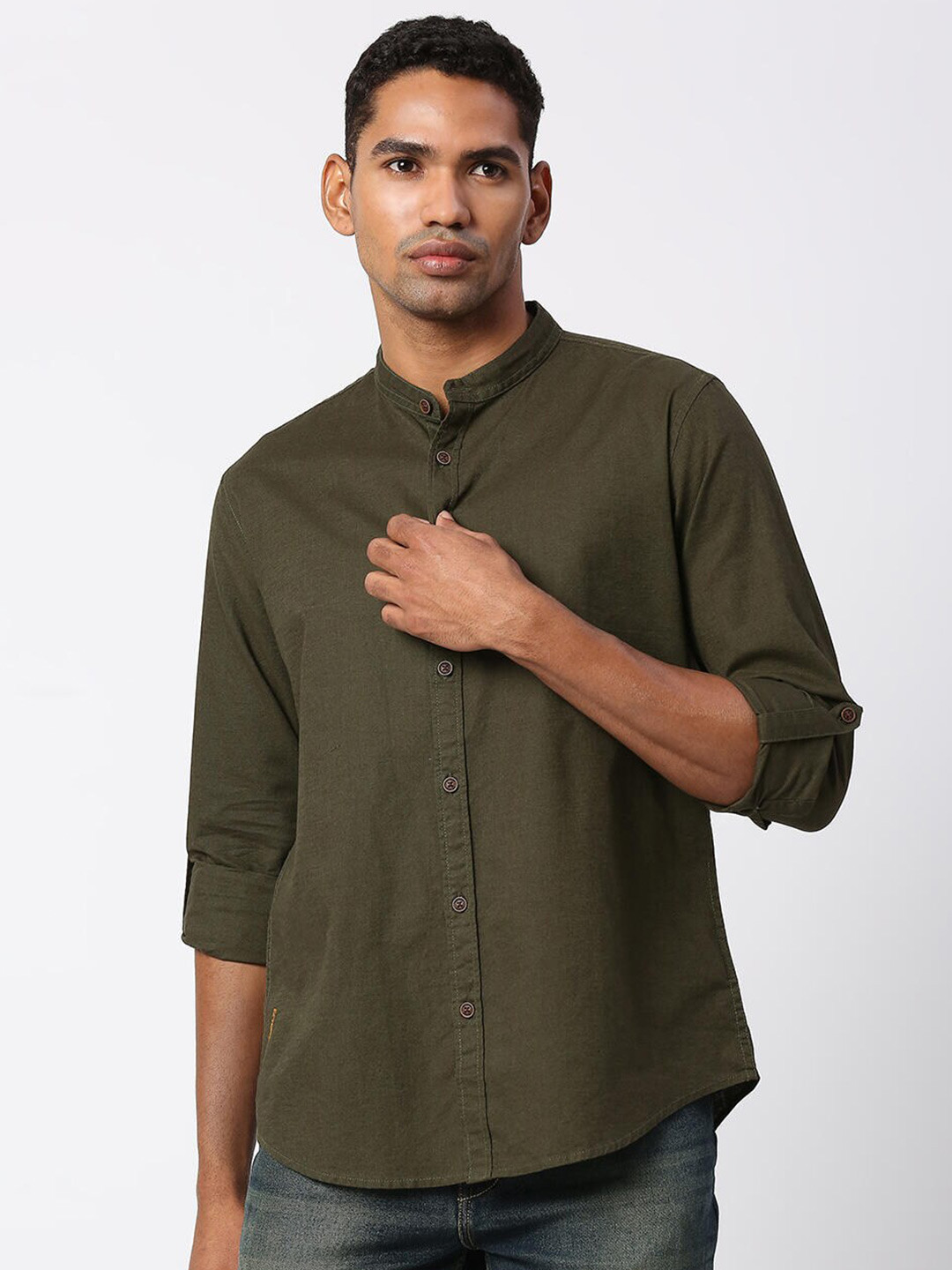 Pepe Jeans Men Olive Cotton Casual Shirt