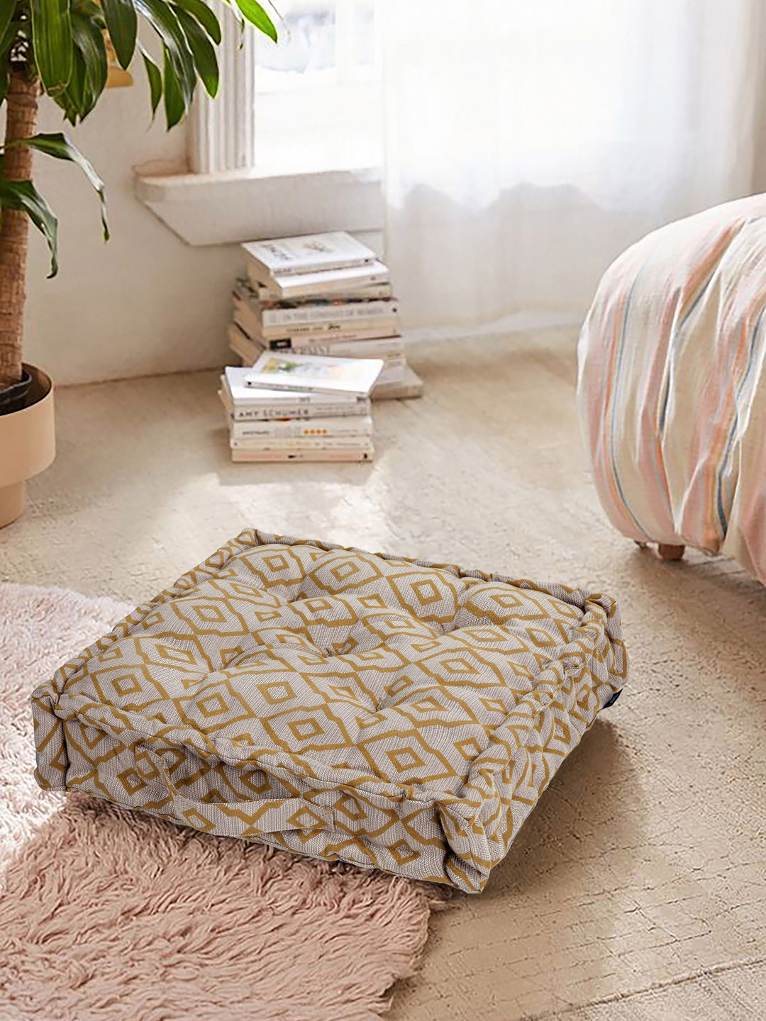 S9home by Seasons Grey & Mustard Yellow Printed Floor Cushions