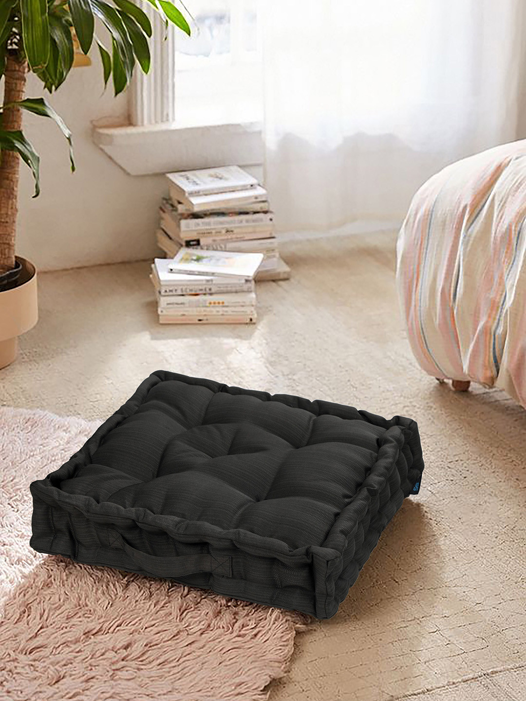 S9home by Seasons Black Textured Square Floor Cushion