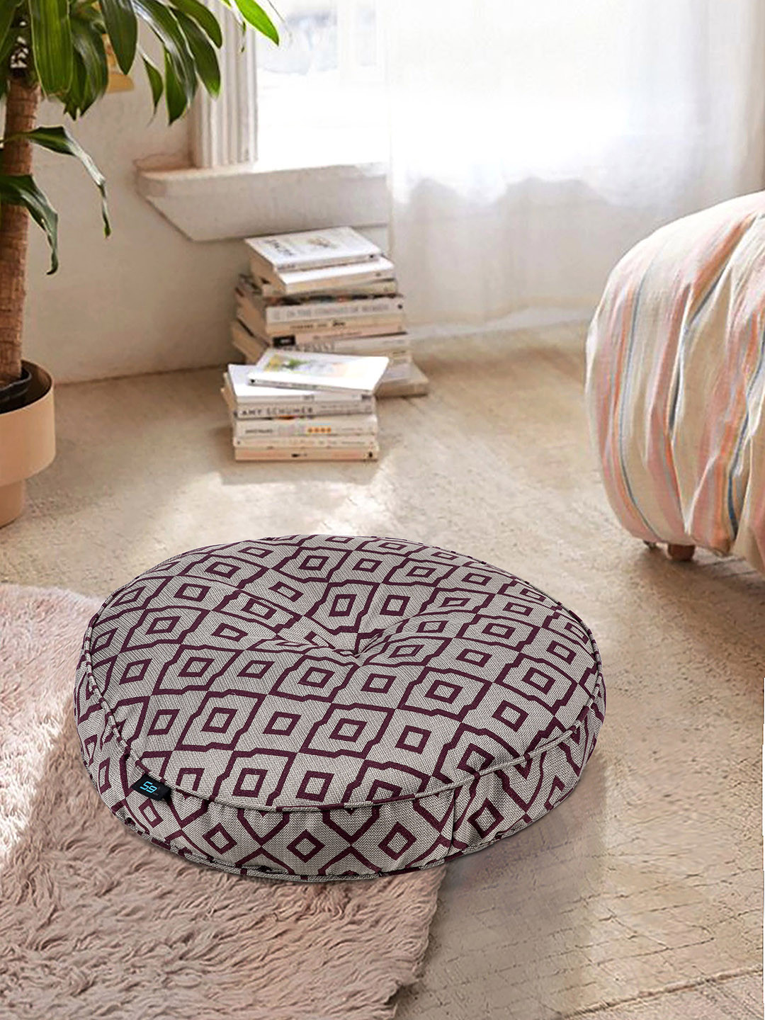 S9home by Seasons Grey & Purple Printed Round Floor Cushions