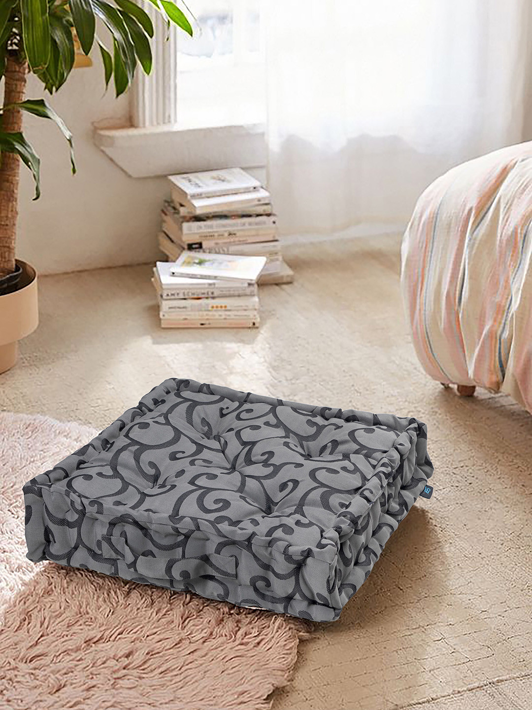 S9home by Seasons Grey Printed Square  Floor Cushions
