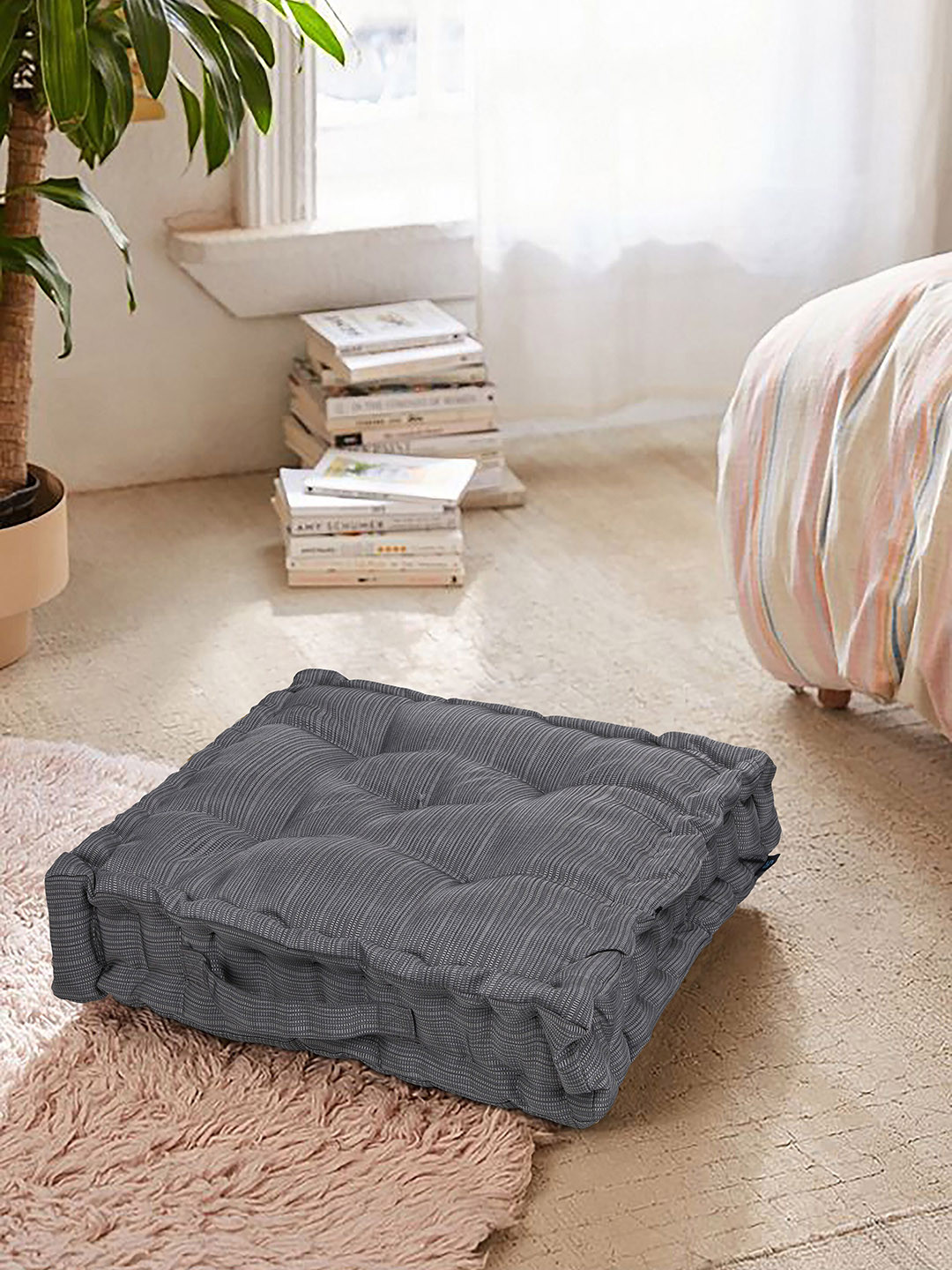 S9home by Seasons Steel-Coloured Solid Square Floor Cushions