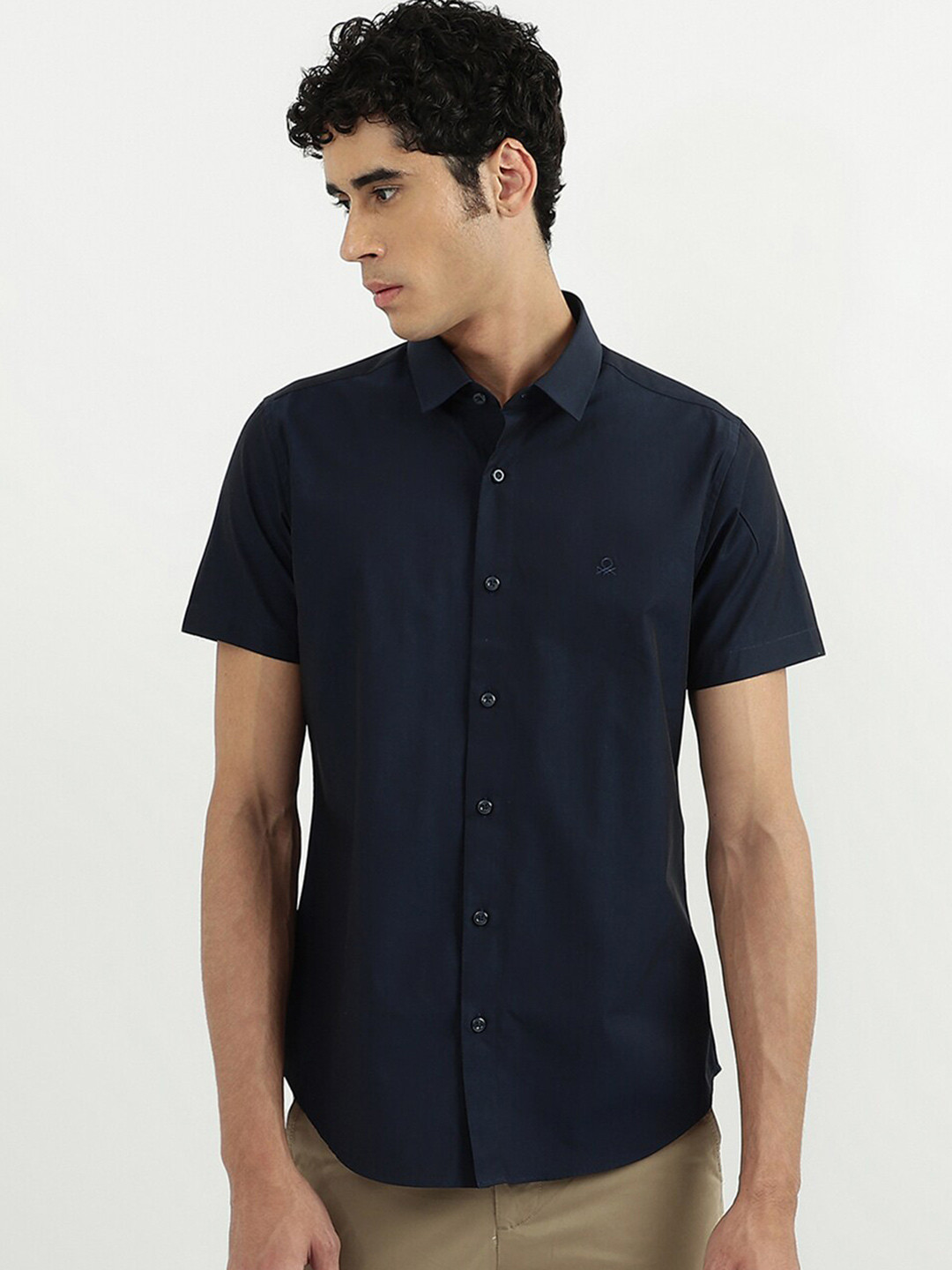 United Colors of Benetton Men Navy Blue Slim Fit Cotton Casual Shirt