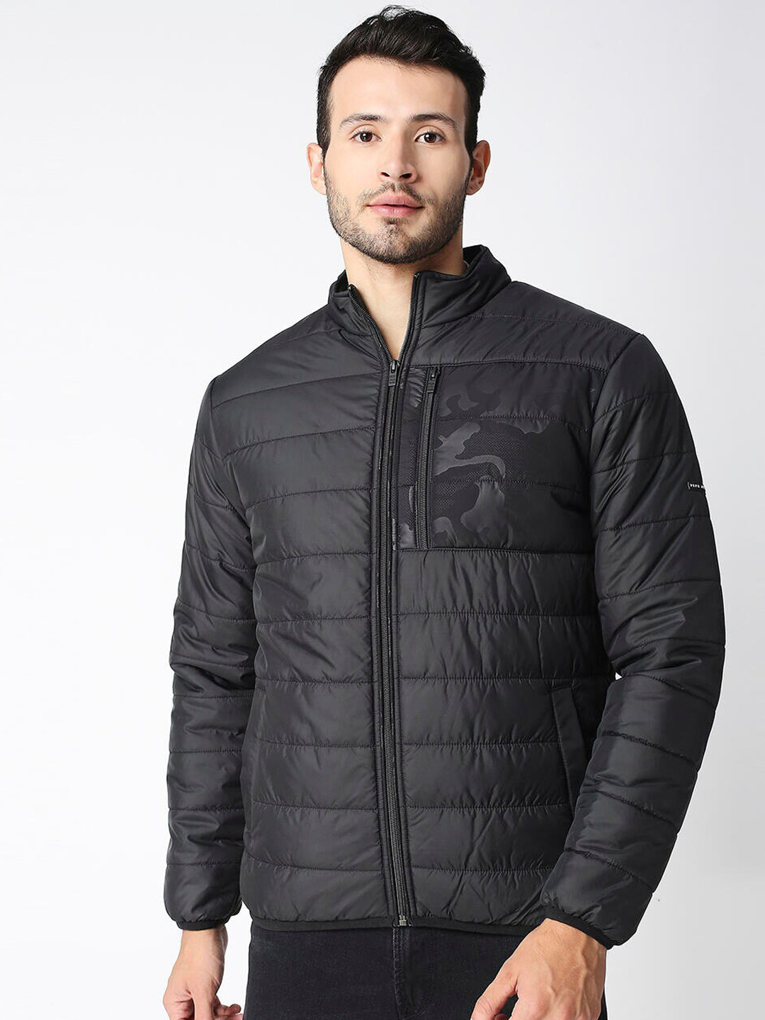 Pepe Jeans Men Black Striped Padded Jacket