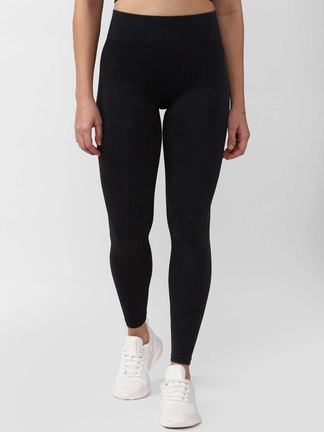 FOREVER 21 Women Navy  Blue Textured Ankle-Length  Leggings